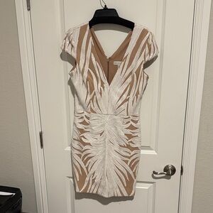 Dress the Population White and Tan Mini Dress